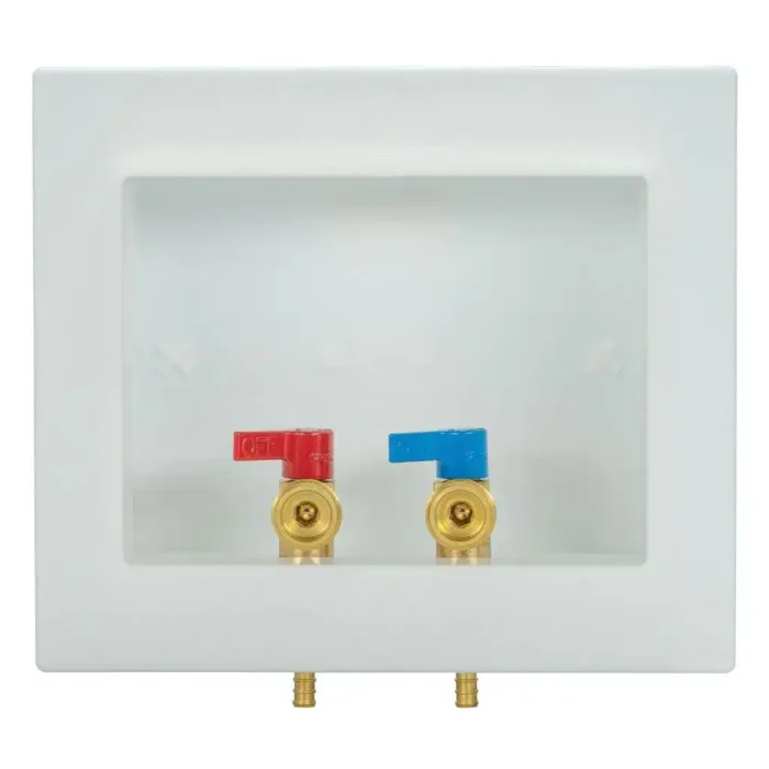 Dual Drain Washing Machine Outlet Box with 1/4 Turn Valves. - Image 1
