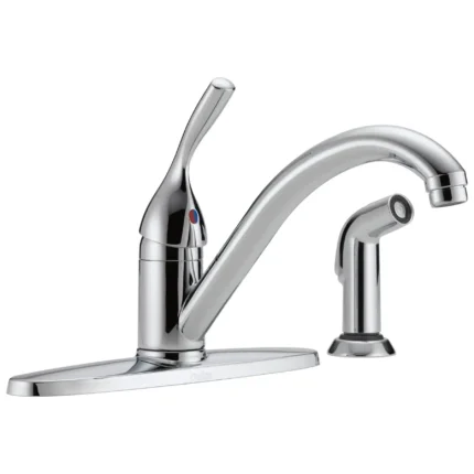 Delta 400-DST, Single-Handle Kitchen Faucet with Spray, 8" Center, Chrome, 1.5 gpm, Classic Collection