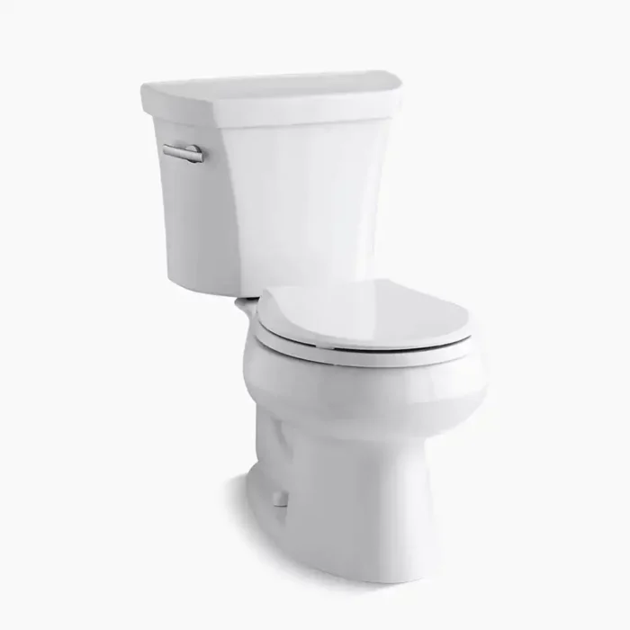 Kohler K3997-0, Comfort Height Two-Piece Toilet with Class Five Flush Technology and Left-hand Trip Lever, White, Round-Front, 1.28 gpf, Wellworth Series - Image 1